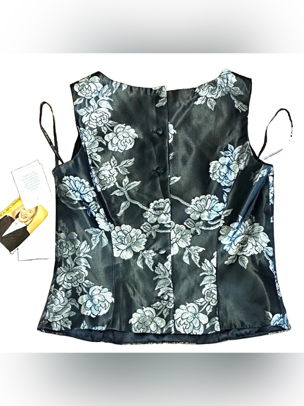Vintage late 90s Jessica McClintock Black Floral Jacquard Sleeveless top w/ tags